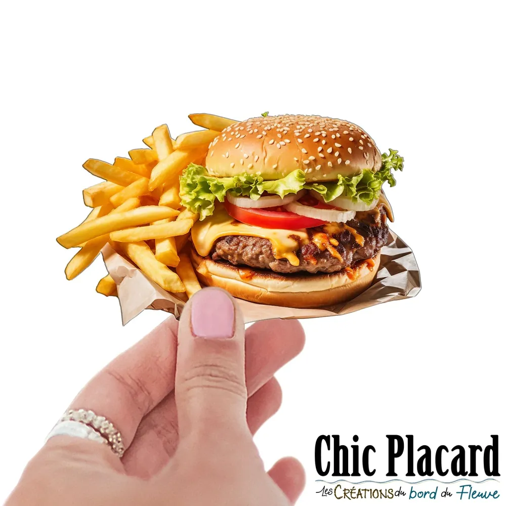 Hamburger & frites- autocollant en vinyl Chic Placard