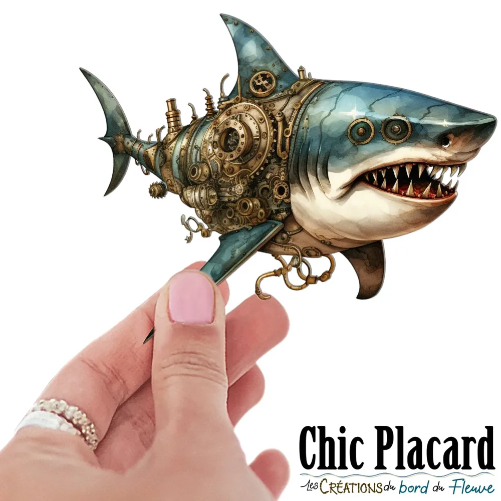 Steampunk Requin- autocollant en vinyl Chic Placard