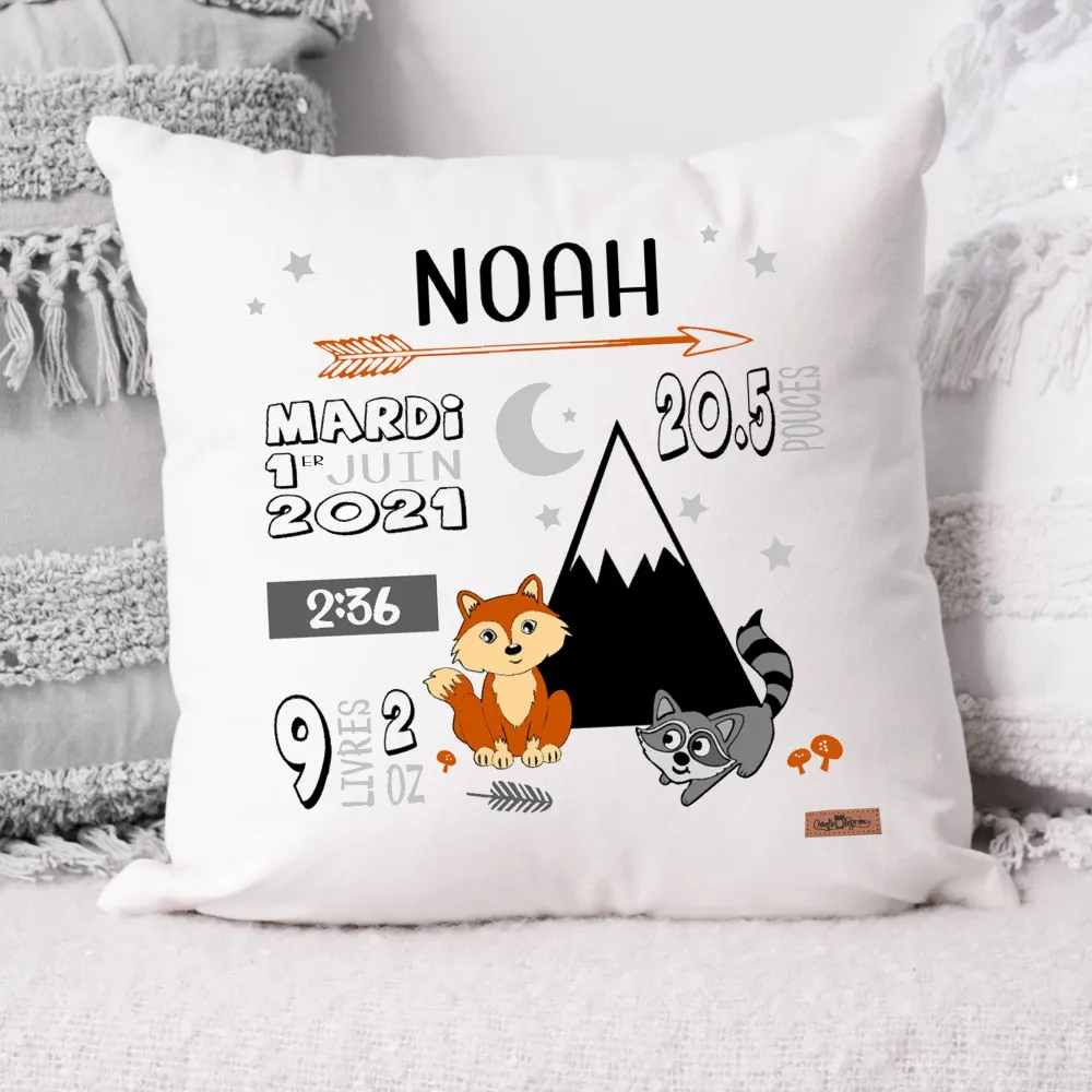 Coussin Statistiques de naissance - Carré - Blanc - RENARD & RATON Chouette Fabrique