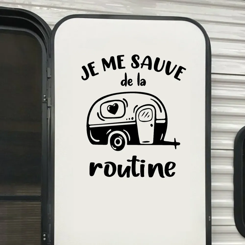 Décalque de vinyle - VR - JE ME SAUVE DE LA ROUTINE - ROULOTTE (coeur) (PLUSIEURS FORMATS) Chouette Fabrique