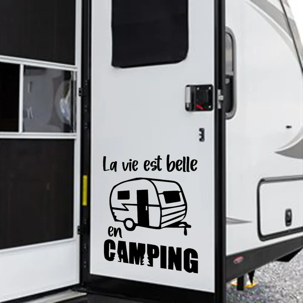 Décalque de vinyle - VR - La vie est belle en camping. Roulotte (PLUSIEURS FORMATS) Chouette Fabrique