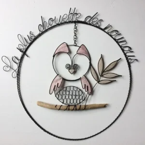 Chouette hibou en fil de fer recuit, cadeau nounou, bois flotté, déco nature, décoration maison, oiseau décoratif, cadeau...
