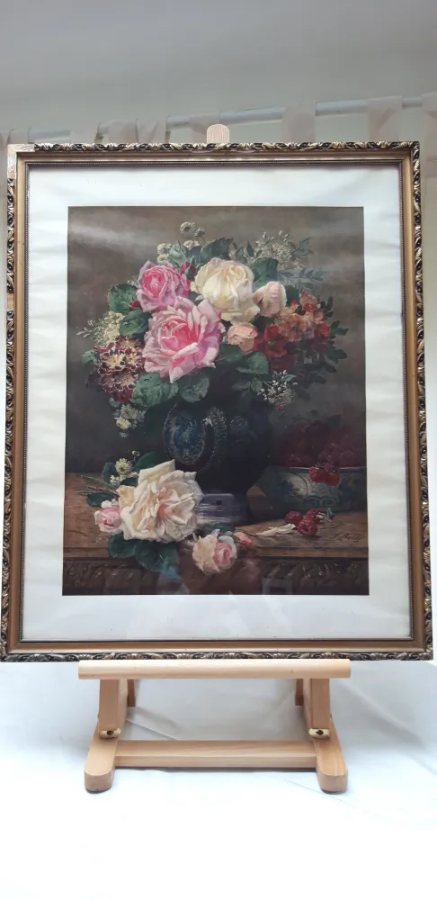 Chromo encadré : Bouquet de roses dans un vase
