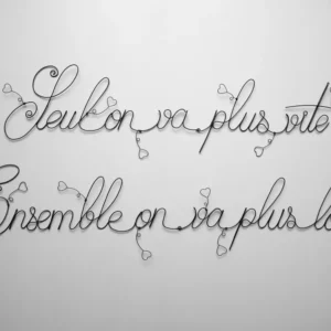 Citation en véritable fil de fer recuit, phrase enfil de fer, mot fil de fer, décoration murale, bonheur, plaque de porte...