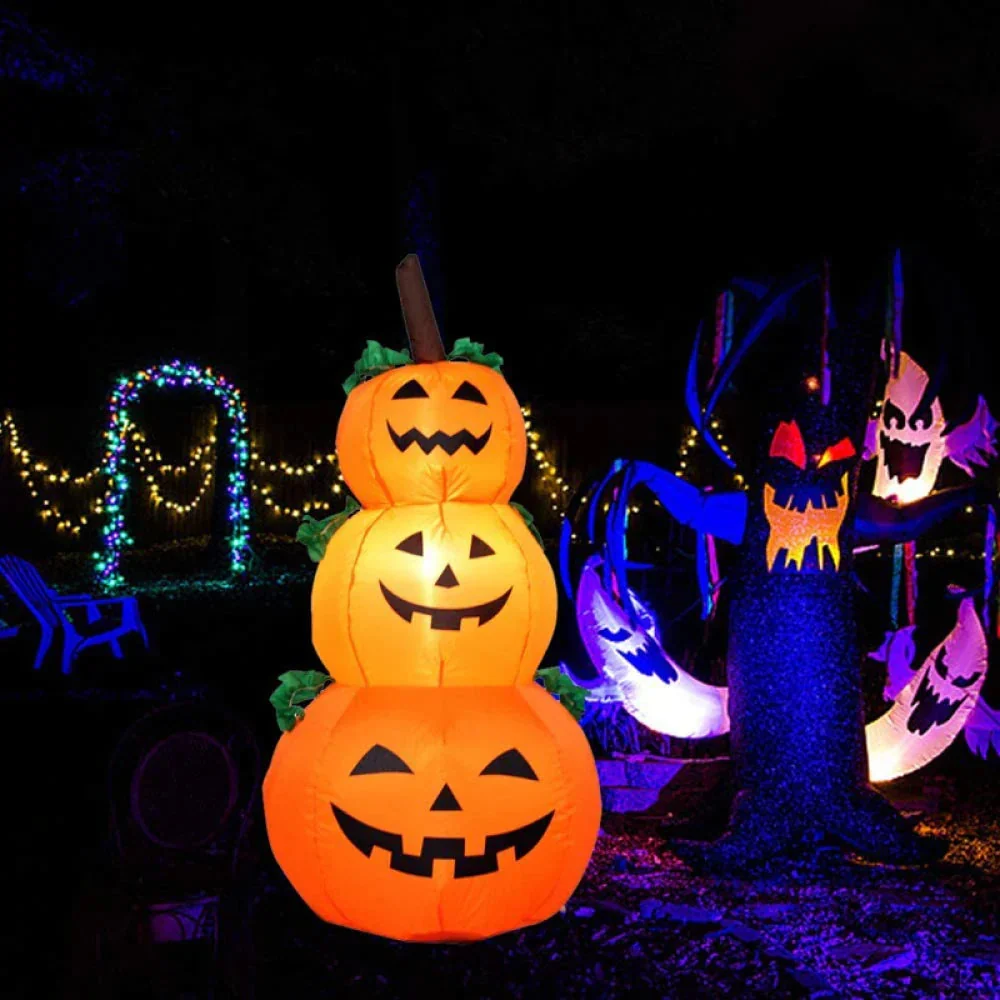 Citrouille gonflable d'Halloween de 3,94 pieds avec lumières DEL tournantes – Décoration extérieure