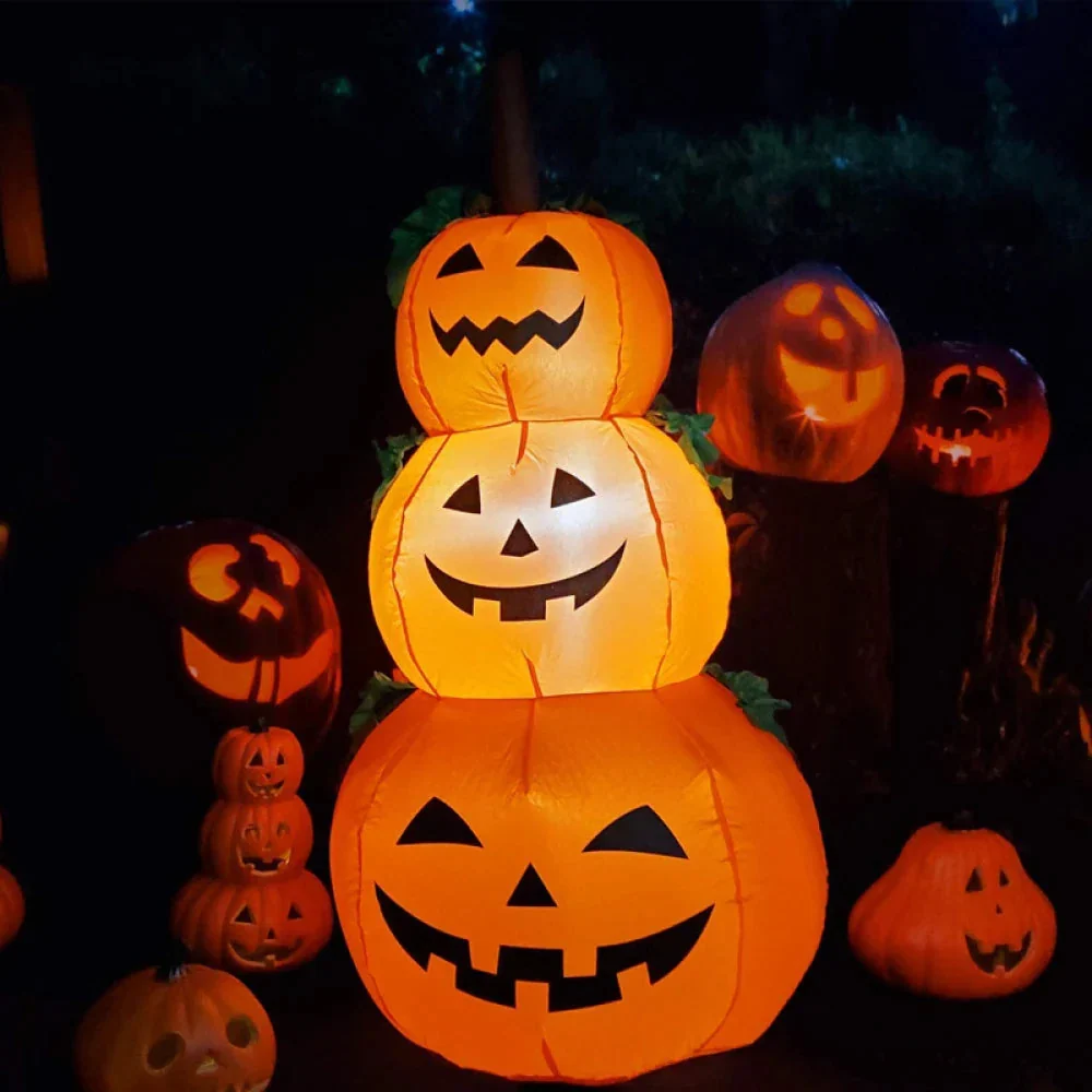 Citrouille gonflable d'Halloween de 3,94 pieds avec lumières DEL tournantes – Décoration extérieure