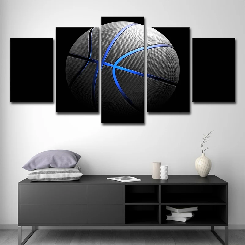 Art mural de basket-ball noir multi-pièces de style moderne pour chambre de garçon, impression sur toile Clearhalo