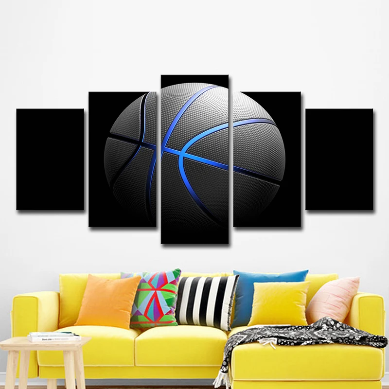 Art mural de basket-ball noir multi-pièces de style moderne pour chambre de garçon, impression sur toile Clearhalo