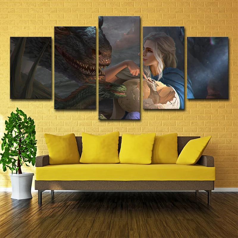Art mural bleu multi-pièces pour enfants, impression numérique Khaleesi et son dragon, décoration murale pour chambre Clea...
