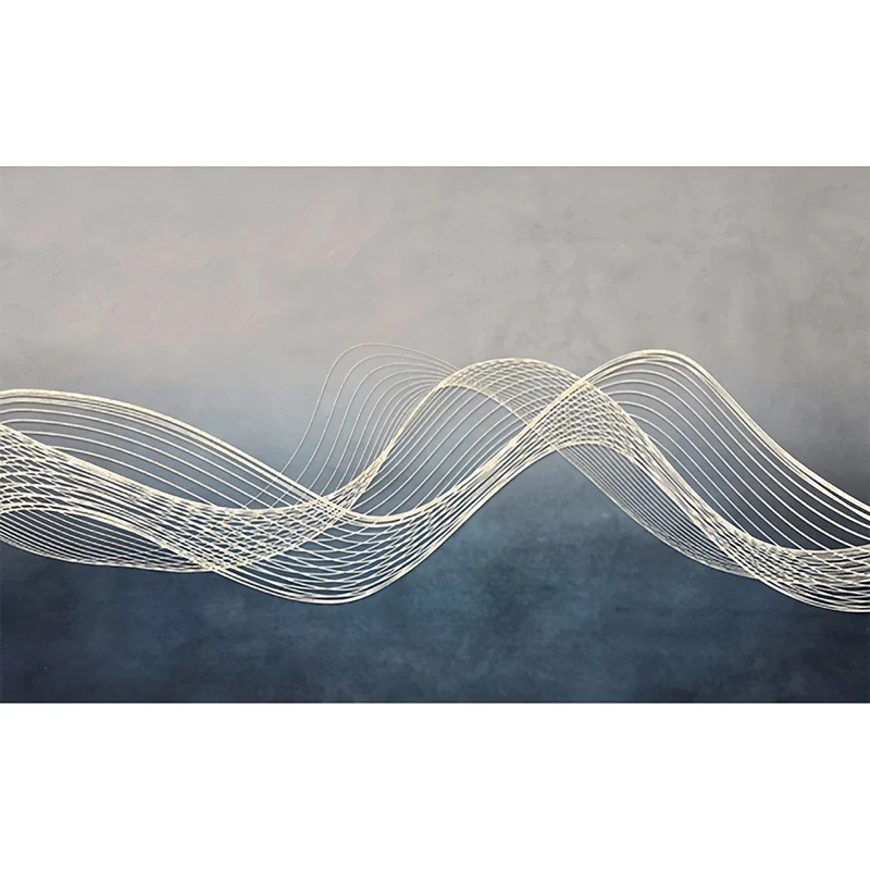 Art mural contemporain à effet 3D en ligne complète en bleu et gris Clearhalo