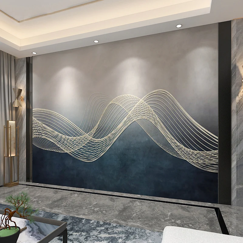 Art mural contemporain à effet 3D en ligne complète en bleu et gris Clearhalo