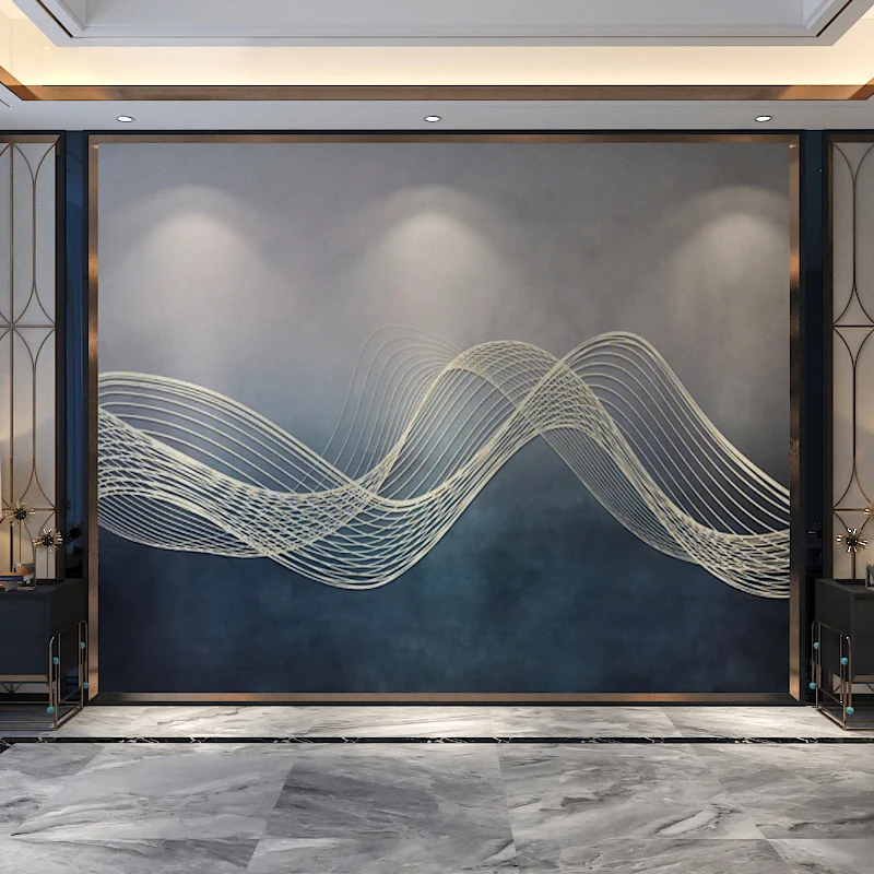 Art mural contemporain à effet 3D en ligne complète en bleu et gris Clearhalo