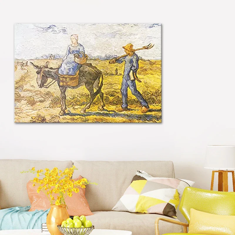 Art mural des terres agricoles rurales Jaune Van Gogh Couple de paysans allant au travail Peinture Clearhalo