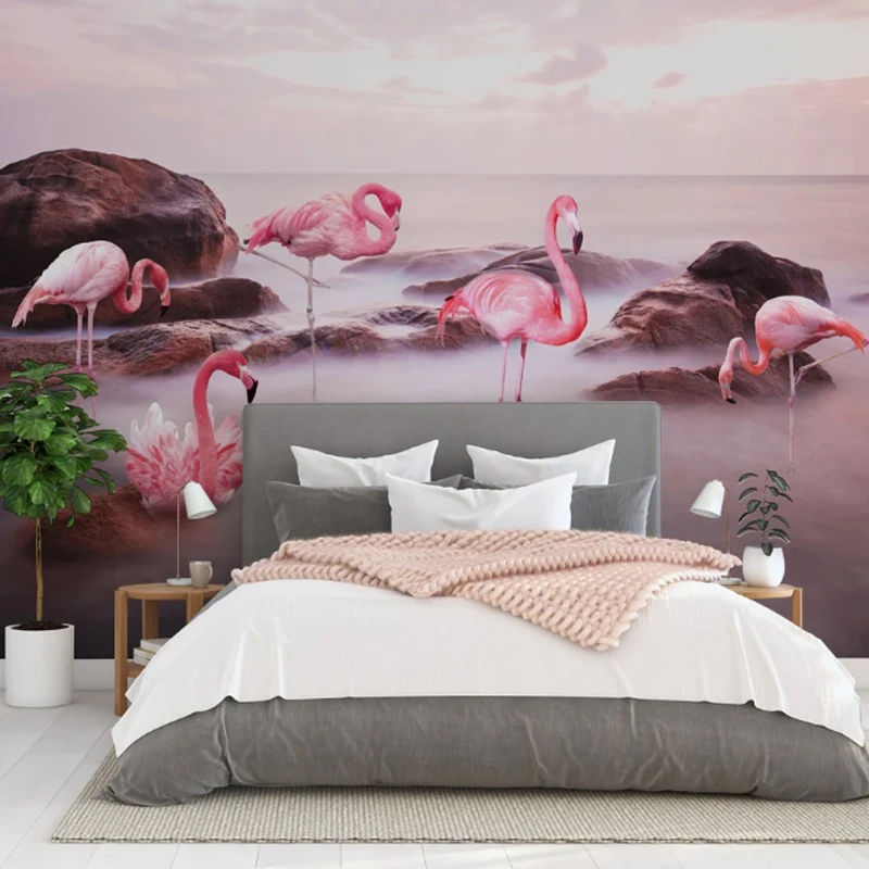 Art mural flamant rose résistant aux taches, tissu non tissé minimaliste pour galerie Clearhalo