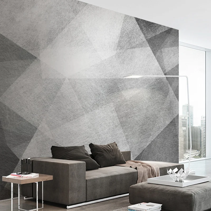 Art mural de géométries gris doux pour la décoration de galerie, papier peint mural simple, fait sur mesure Clearhalo