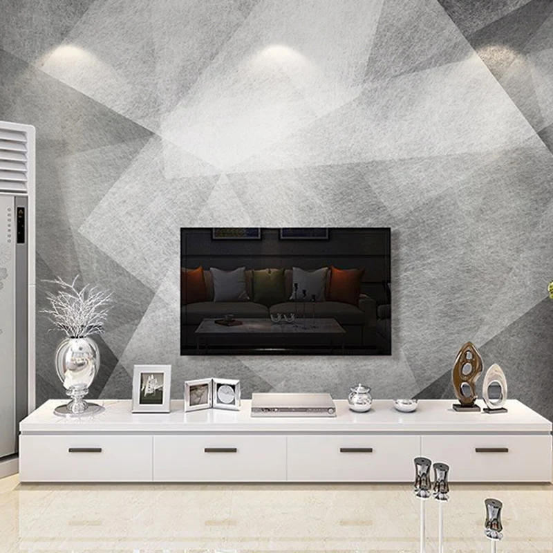 Art mural de géométries gris doux pour la décoration de galerie, papier peint mural simple, fait sur mesure Clearhalo