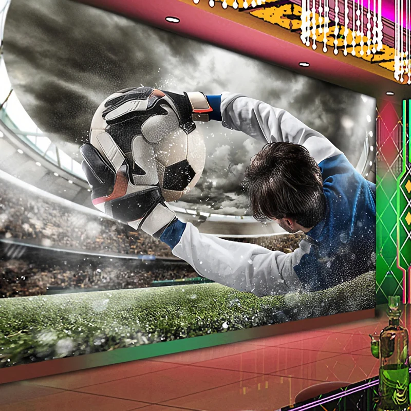 Art mural de joueur de football en gris, peinture murale nordique pour le salon Clearhalo