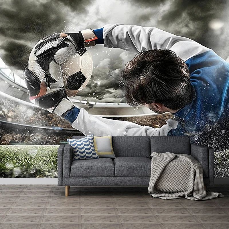 Art mural de joueur de football en gris, peinture murale nordique pour le salon Clearhalo
