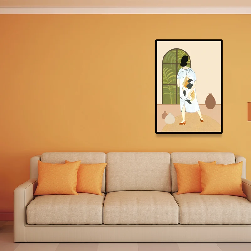 Art mural élégant de femme au foyer pour impression sur toile de mode de salon en couleur pastel Clearhalo