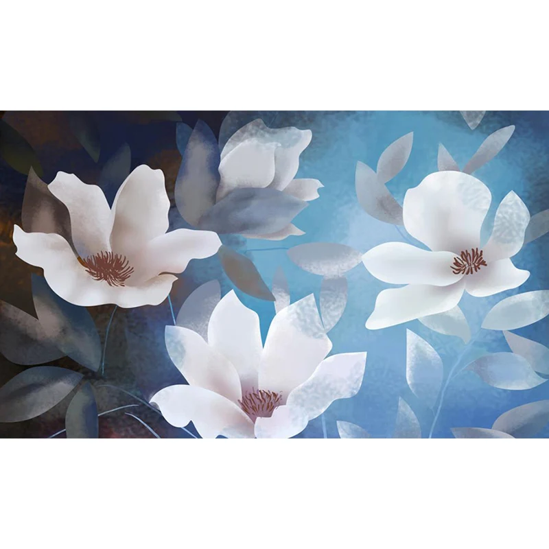 Autocollant mural avec illustration d'énormes fleurs, pour chambre à coucher en bleu et blanc, sur mesure Clearhalo