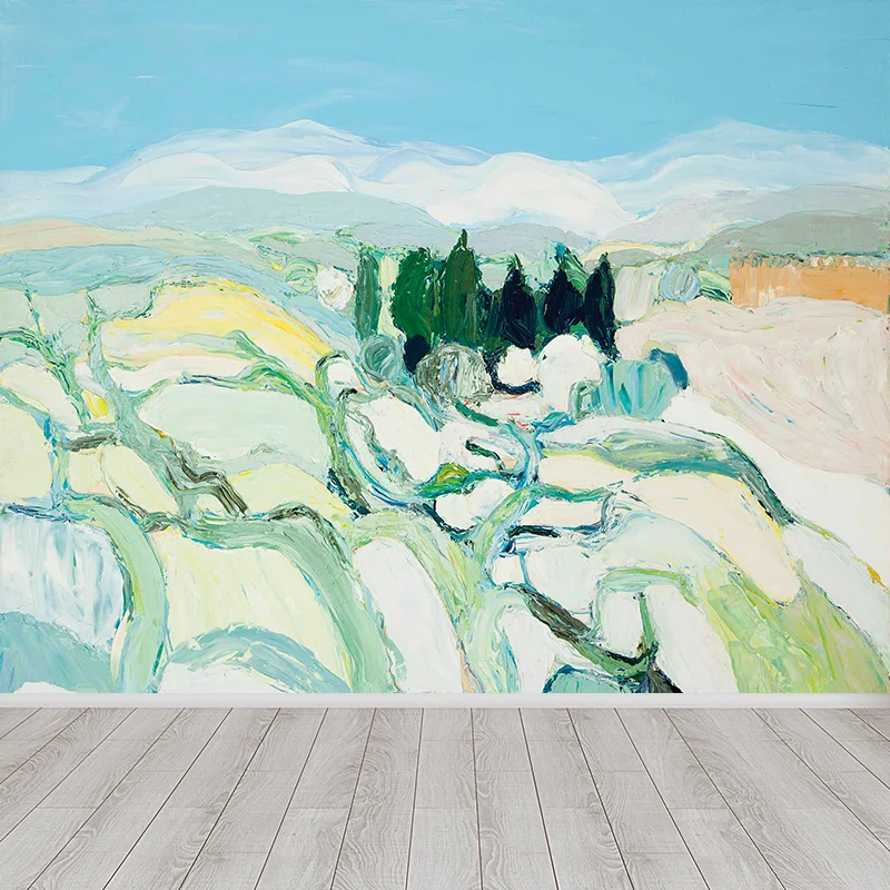 Autocollant mural bleu Rolling Hills résistant aux taches, revêtement mural de salle de bains d'art contemporain Clearhalo