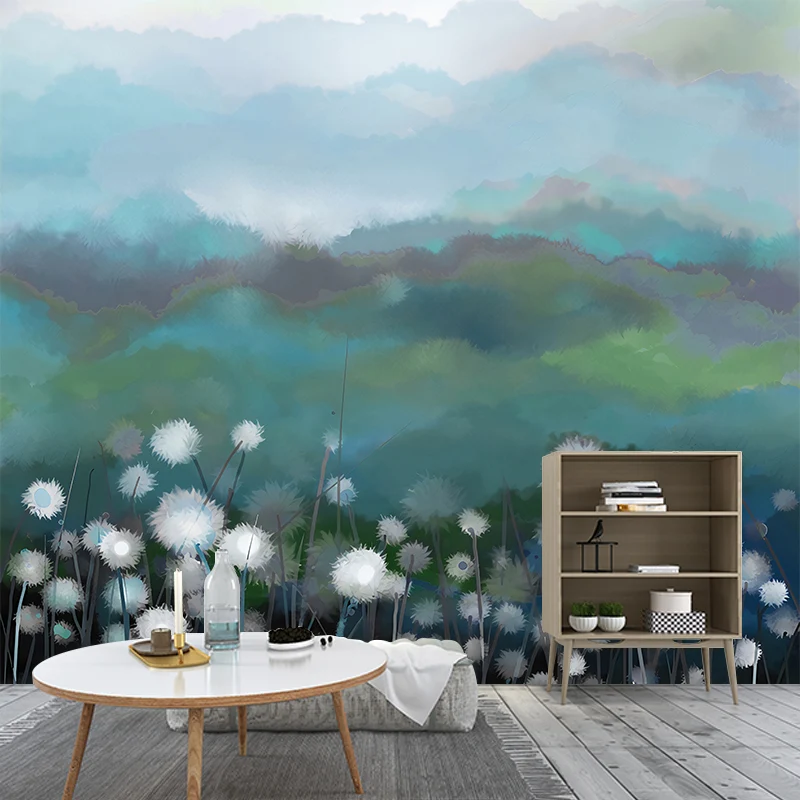 Autocollant Mural champ de pissenlit, Art Mural contemporain étanche pour salon, taille personnalisée Clearhalo