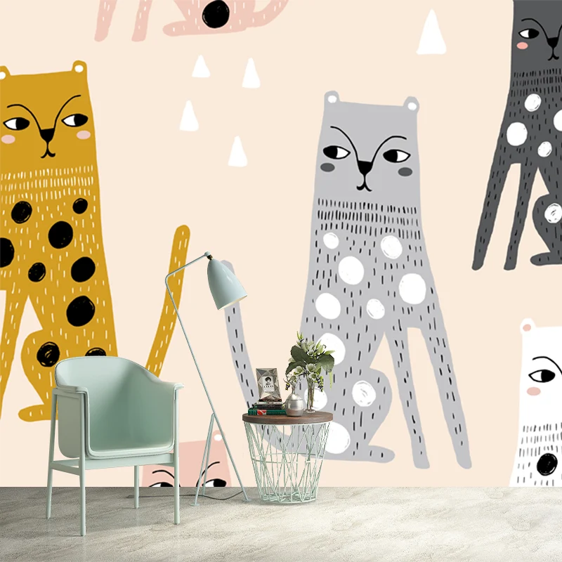 Autocollant mural chaton d’art pour enfants, décoration murale personnalisée pour chambre d’enfant en orange clair Clearhalo