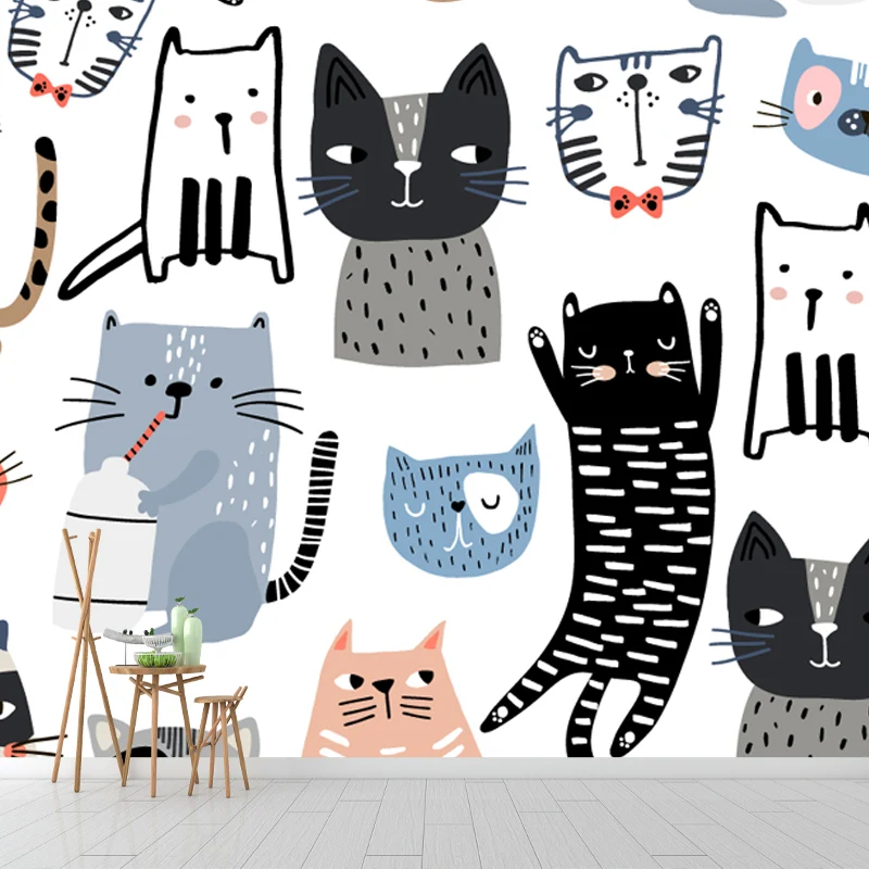Autocollant Mural chaton multicolore, imperméable, dessin animé, décoration murale pour chambre de bébé, blanc Clearhalo