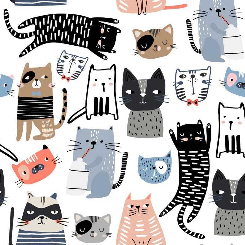 Autocollant Mural chaton multicolore, imperméable, dessin animé, décoration murale pour chambre de bébé, blanc Clearhalo