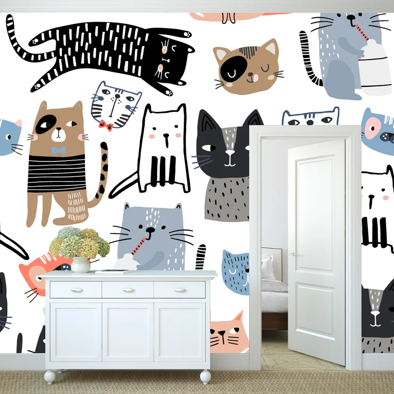 Autocollant Mural chaton multicolore, imperméable, dessin animé, décoration murale pour chambre de bébé, blanc Clearhalo