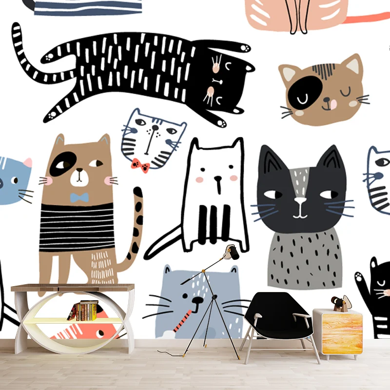 Autocollant Mural chaton multicolore, imperméable, dessin animé, décoration murale pour chambre de bébé, blanc Clearhalo