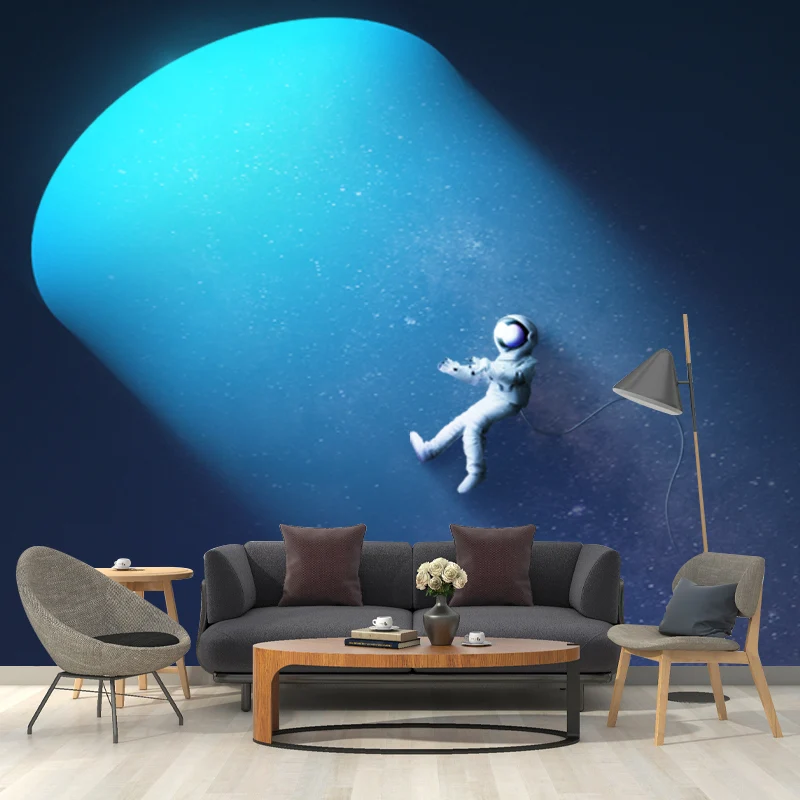 Autocollant Mural d'astronaute de l'espace nocturne de science-fiction, revêtement Mural imperméable bleu pour la maison C...