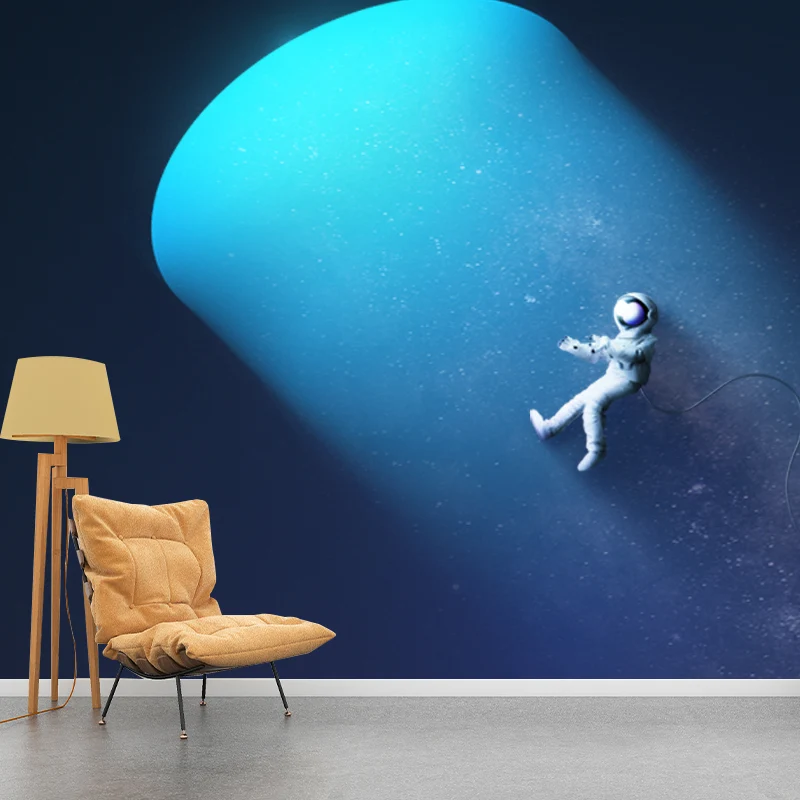 Autocollant Mural d'astronaute de l'espace nocturne de science-fiction, revêtement Mural imperméable bleu pour la maison C...