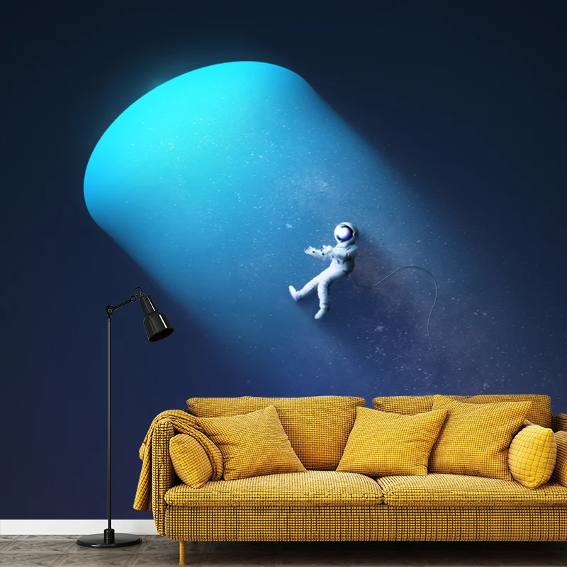 Autocollant Mural d'astronaute de l'espace nocturne de science-fiction, revêtement Mural imperméable bleu pour la maison C...