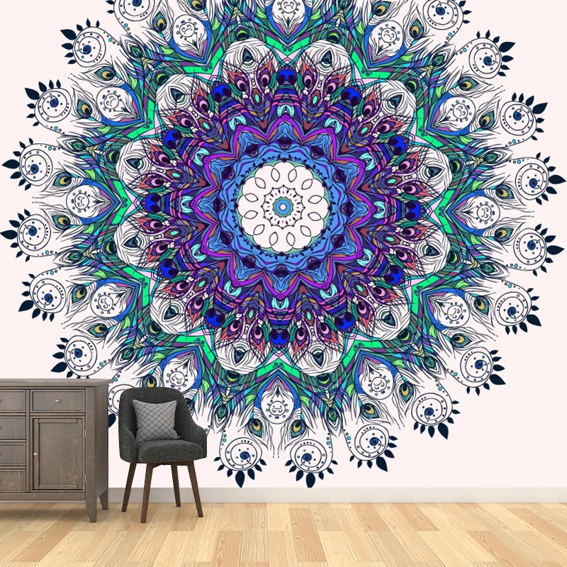 Autocollant mural en forme de plume de paon pour le salon, violet-bleu, taille personnalisée disponible Clearhalo