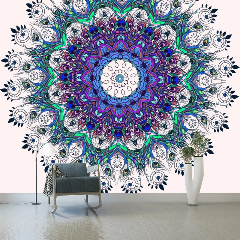 Autocollant mural en forme de plume de paon pour le salon, violet-bleu, taille personnalisée disponible Clearhalo