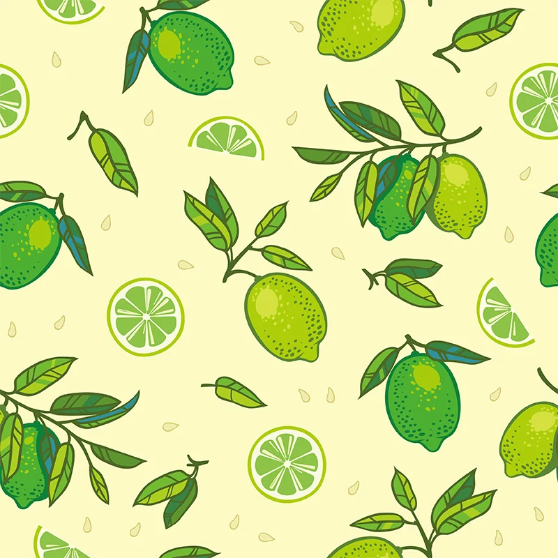 Autocollant mural de fruits de style illustration pour salle à manger, vert citron, sur mesure Clearhalo