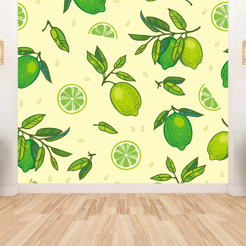 Autocollant mural de fruits de style illustration pour salle à manger, vert citron, sur mesure Clearhalo