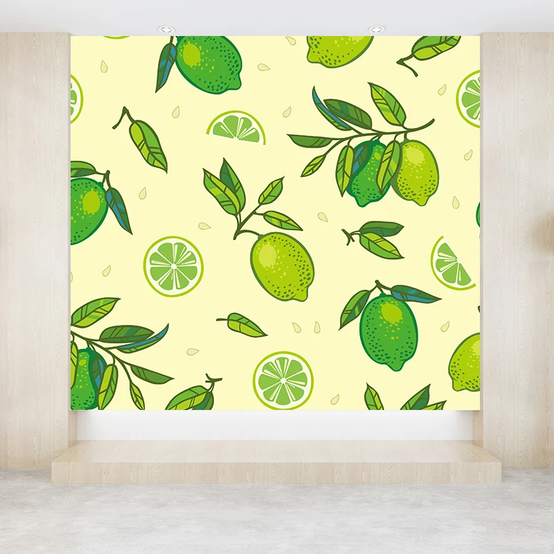 Autocollant mural de fruits de style illustration pour salle à manger, vert citron, sur mesure Clearhalo