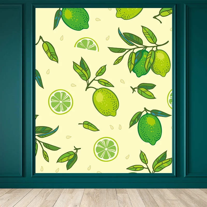 Autocollant mural de fruits de style illustration pour salle à manger, vert citron, sur mesure Clearhalo