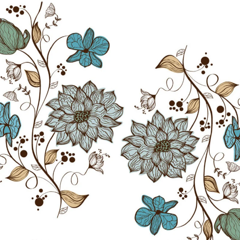 Autocollant mural imprimé floral contemporain, revêtement mural bleu pour salle à manger, personnalisé Clearhalo