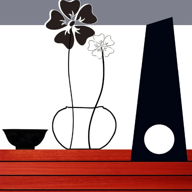 Autocollant Mural minimaliste rouge-noir, grand revêtement Mural à motif de fleur et de Vase pour la décoration Clearhalo