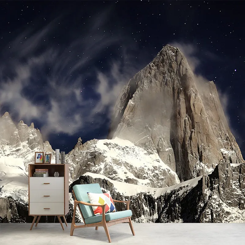 Autocollant Mural moderne de montagne enneigée pour salon, revêtement Mural personnalisé en marron Clearhalo