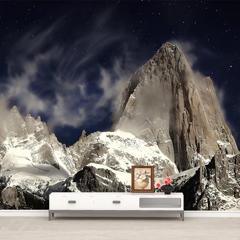 Autocollant Mural moderne de montagne enneigée pour salon, revêtement Mural personnalisé en marron Clearhalo