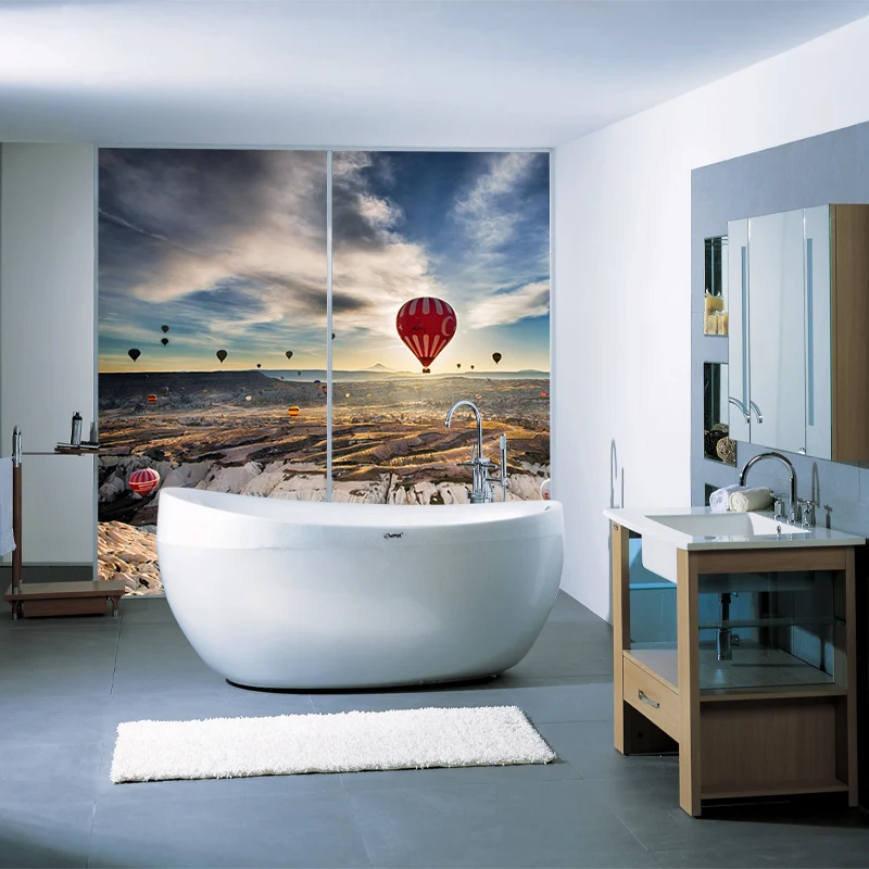 Autocollant mural de paysage de voyage en ballon, décoration murale en tissu non tissé d'art moderne en marron Clearhalo