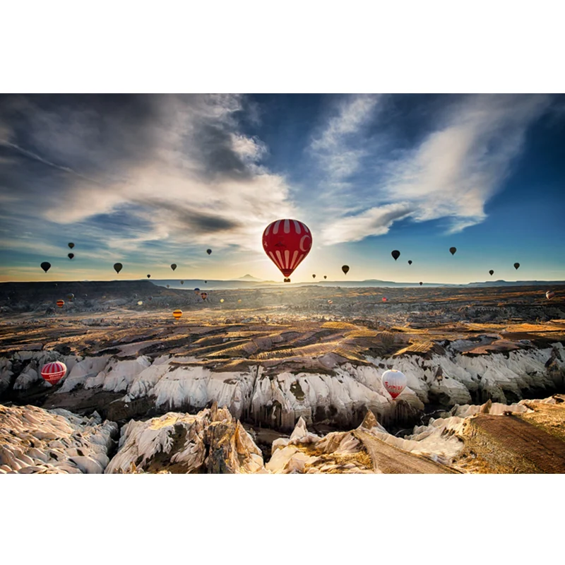 Autocollant mural de paysage de voyage en ballon, décoration murale en tissu non tissé d'art moderne en marron Clearhalo
