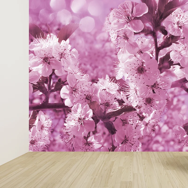 Autocollant Mural en tissu Non tissé rose, cerisier entier, Art Mural pour décoration de maison, personnalisé Clearhalo