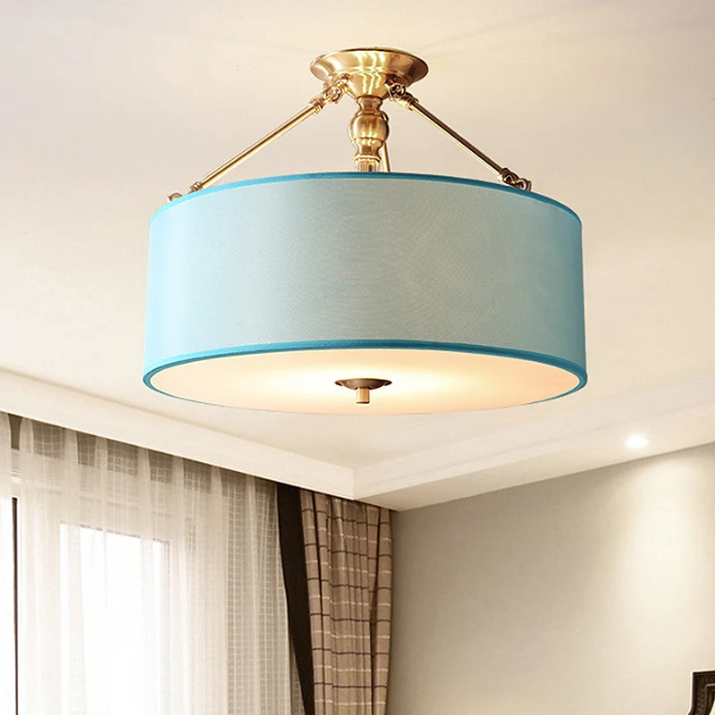 Bleu 4 lumières montage au plafond traditionnel tambour en tissu semi-affleurant pour couloir Clearhalo