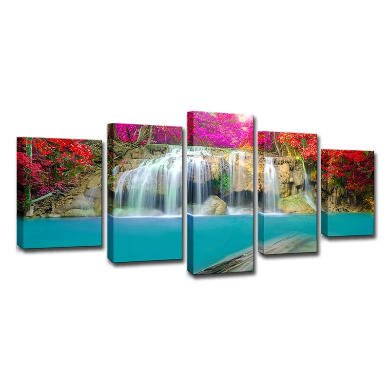 Cascade avec fleur en toile, décoration murale moderne multi-pièces pour chambre de fille Clearhalo
