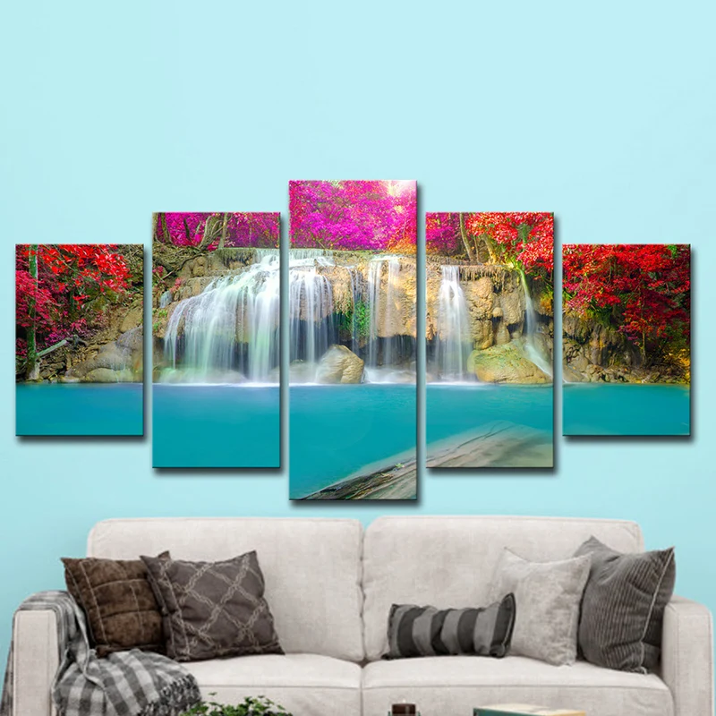 Cascade avec fleur en toile, décoration murale moderne multi-pièces pour chambre de fille Clearhalo